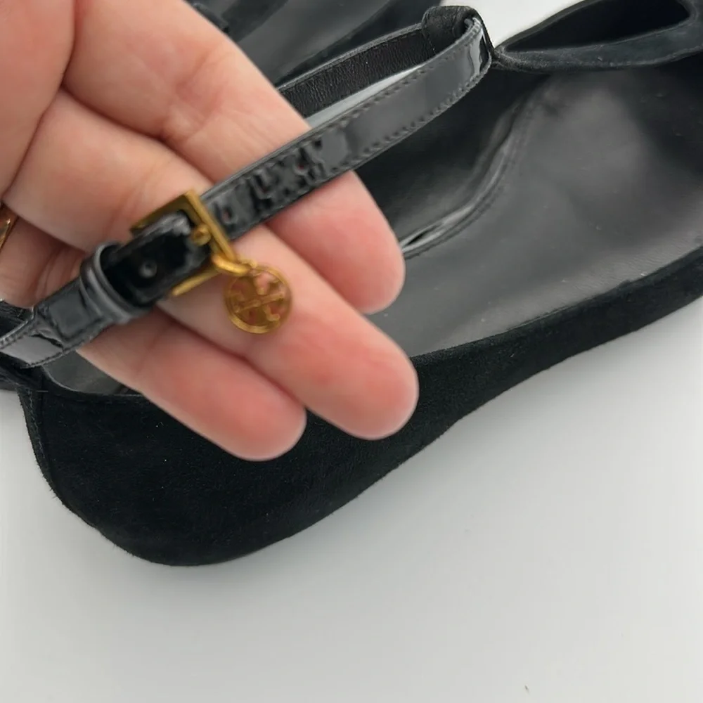 Tory Burch Ashton T-Strap Flat Sz7 1/2 Black